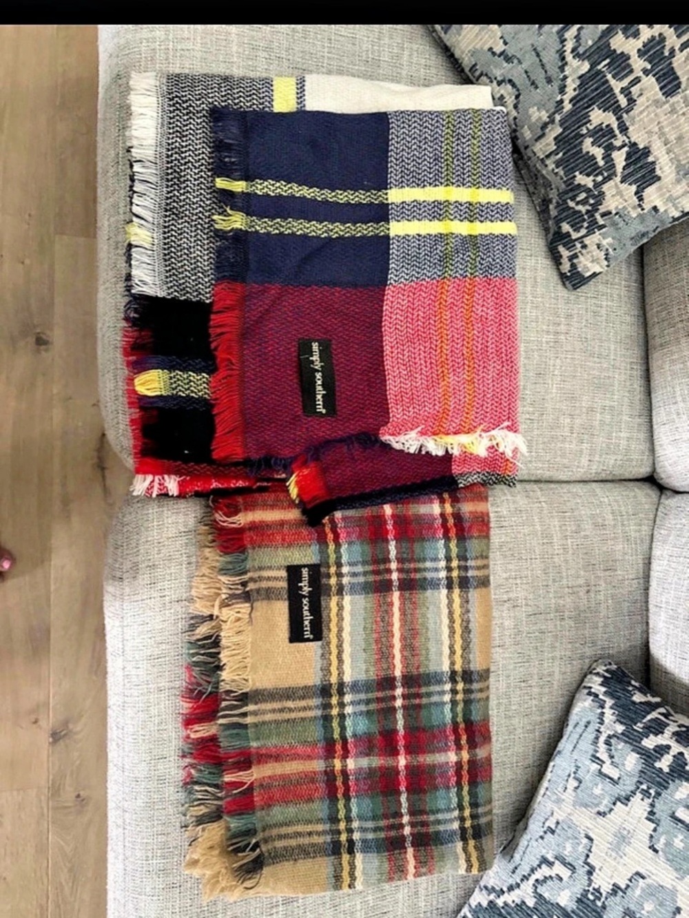 Simply Southern Plaid Scarf Set in Gray & Red
